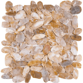 Beige Sliced Polished Pebble Interlocking - stone tile
